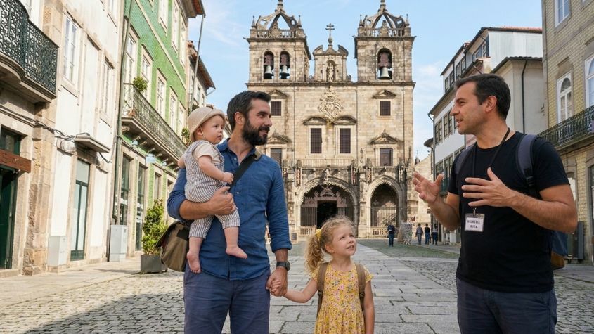Father with a baby and child on a private tour in Braga