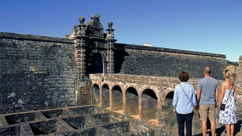 Tourists at the Fortress of São João Batista in Angra do Heroísmo on Terceira Island