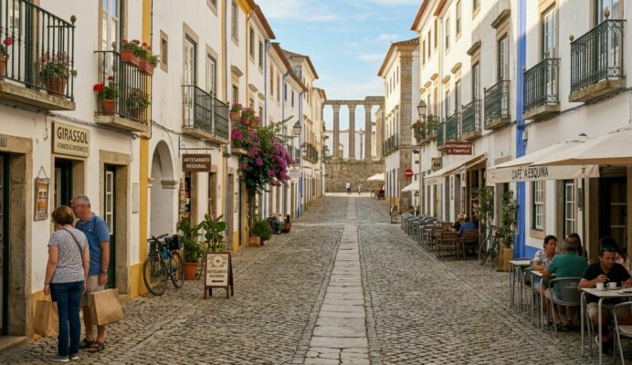 Passants dans les rues d'Évora